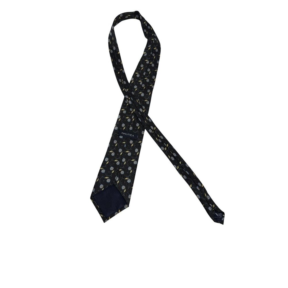Nautica Mens Silk Floral Patterned Tie Dark Navy Old Money Academia Preppy‎ - Picture 8 of 9